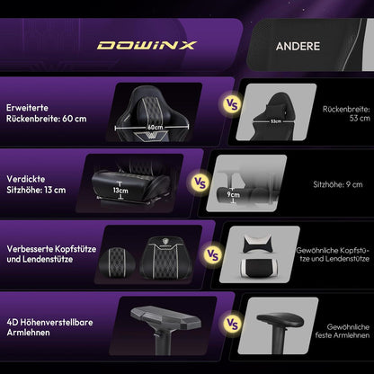 Gaming Stuhl Dowinx 4D Armlehnen Ergonomisch Bürostuhl Schwarz