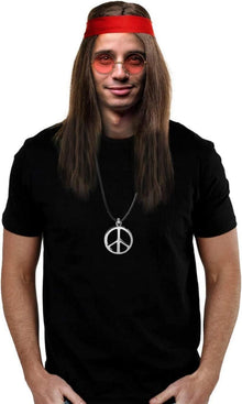 Hippie Kostüm Set 4-teilig Perücke Brille Halskette