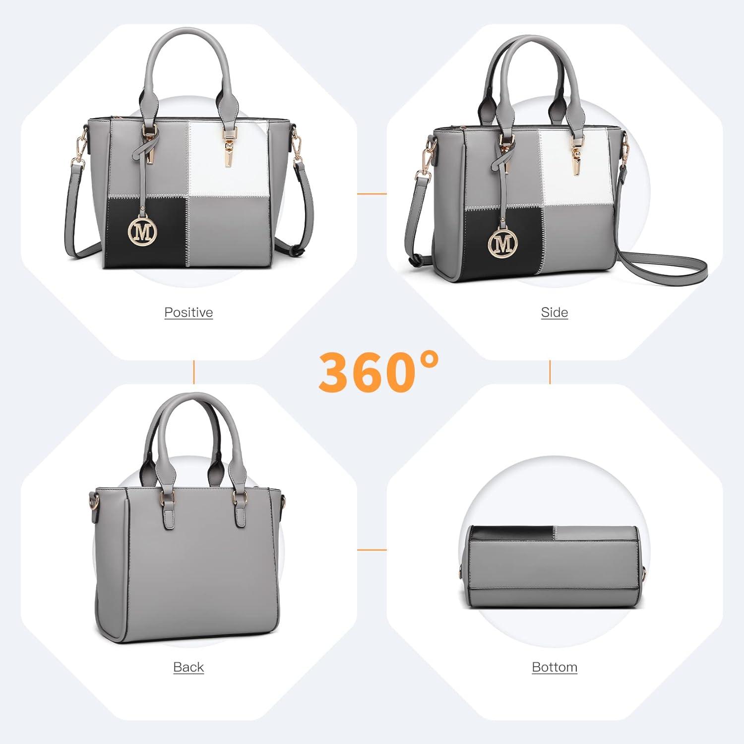 Damen Handtasche mittelgroß Farbblock PU-Leder Henkeltasche
