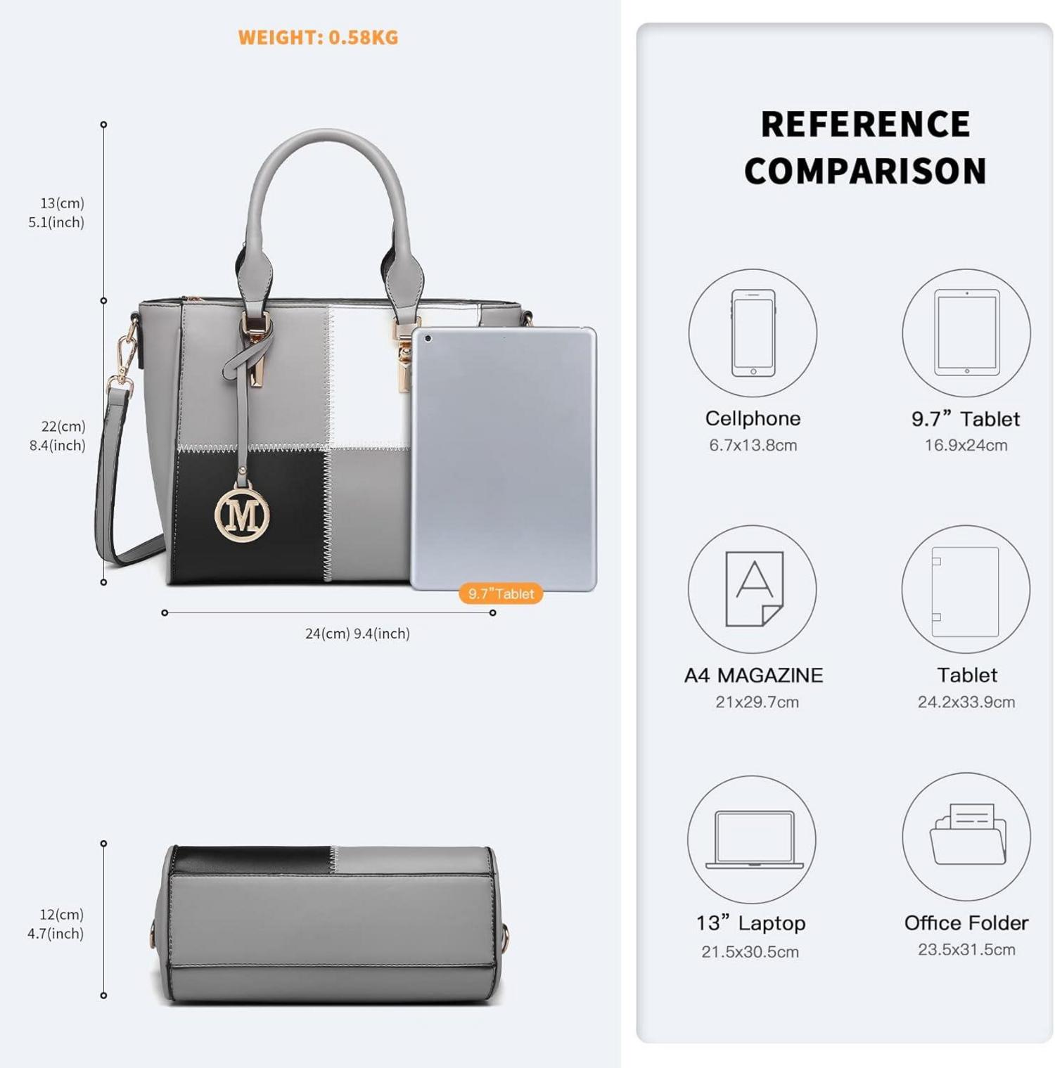 Miss Lulu Damen Handtasche Farbblock PU-Leder mittelgroß Grau