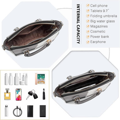 Damen Handtasche mittelgroß Farbblock PU-Leder Schulter Umhänge Grau