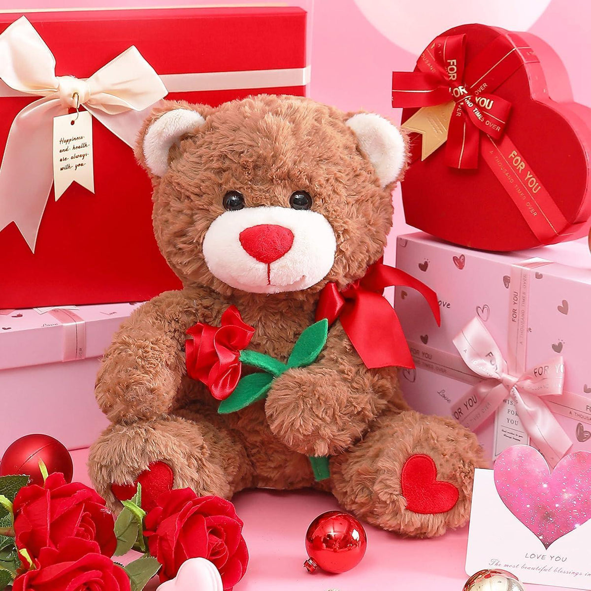 Teddybär Kuscheltier 27cm – Weiches Plüschtier mit Rosen