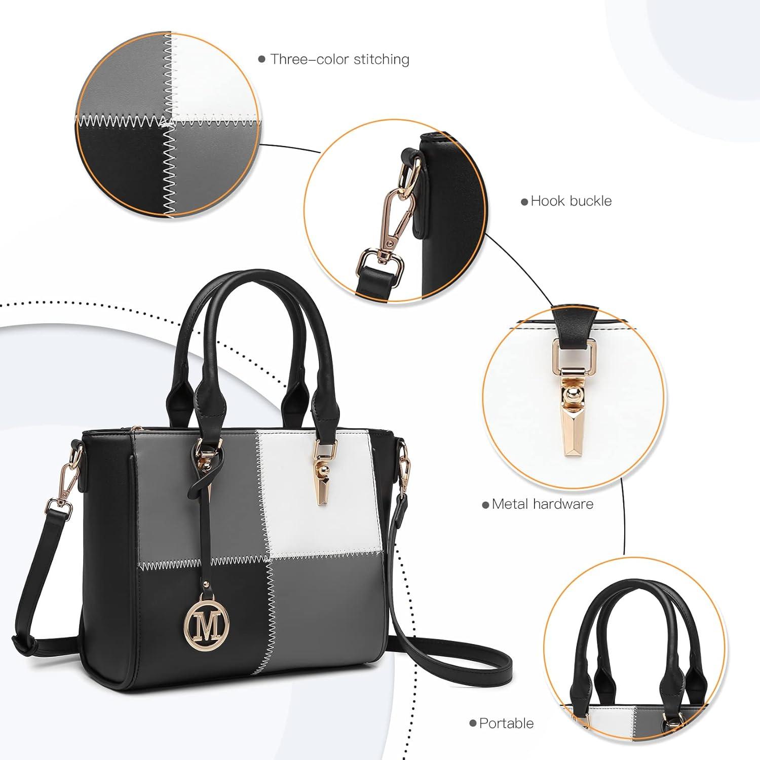 Damen Handtasche Farbblock PU-Leder Schultertasche Schwarz