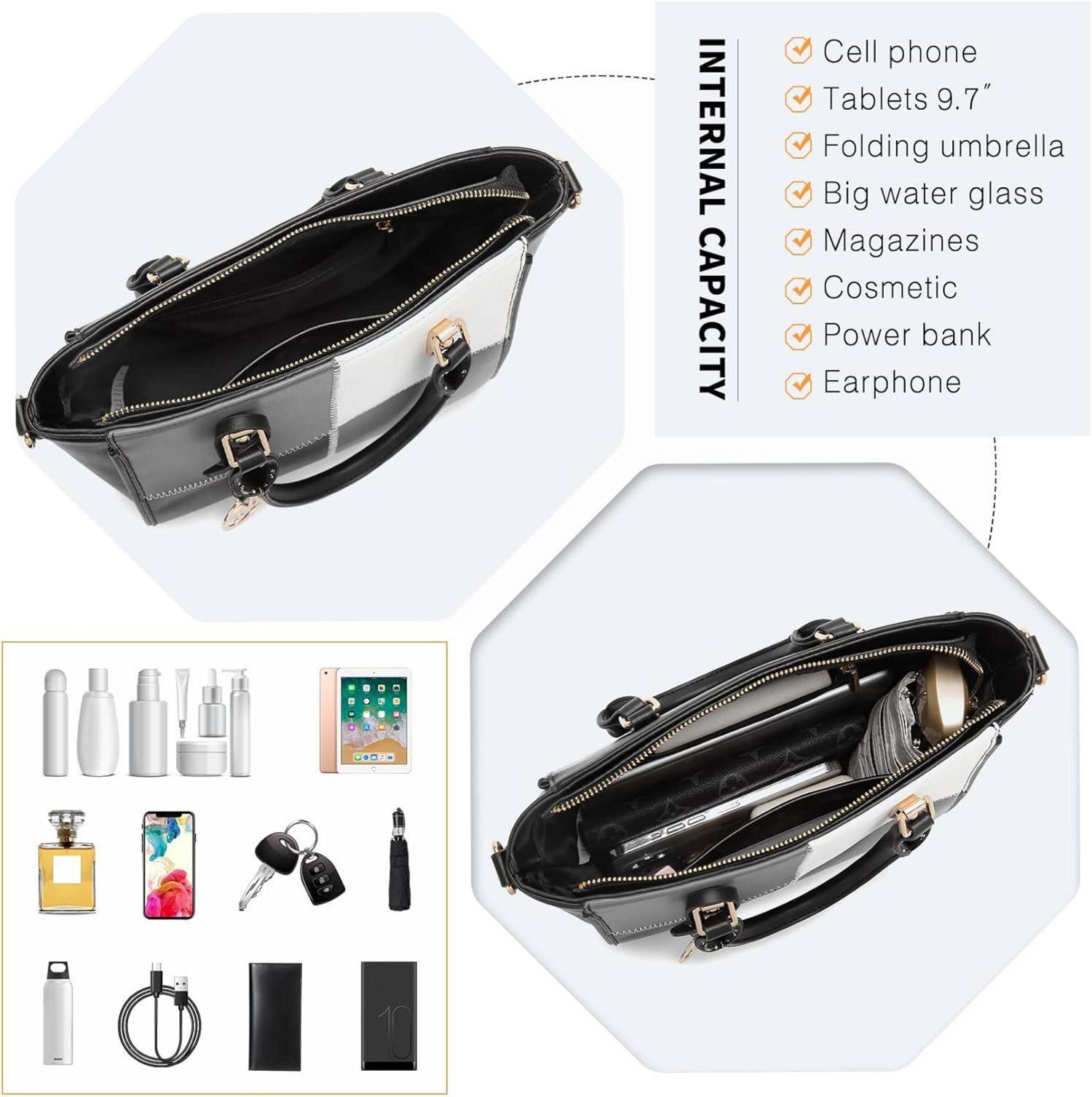 Miss Lulu Damen Handtasche mittelgroß Schwarz PU-Leder Henkeltasche