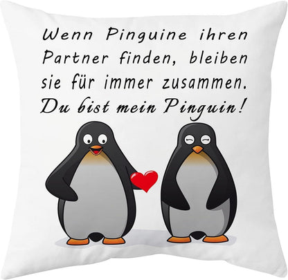 Pinguin Geschenk Kissenbezug 45x45 cm Lustig Partner Jahrestag Weihnachten