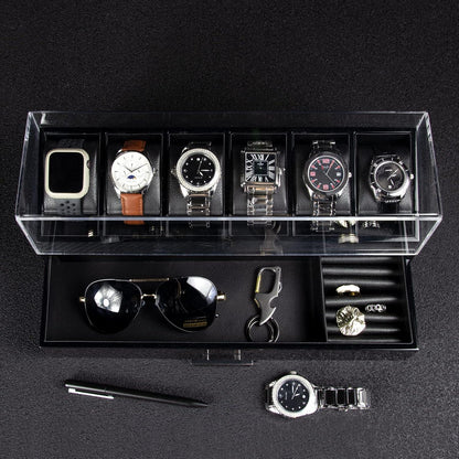 Herren Uhrenbox Echtholz Carbon Fiber 6 Fächer Kohlefaser 6 Fächer