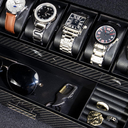 KAMIER Uhrenbox Herren | Carbon Fiber | Echtholz | 6 Fächer