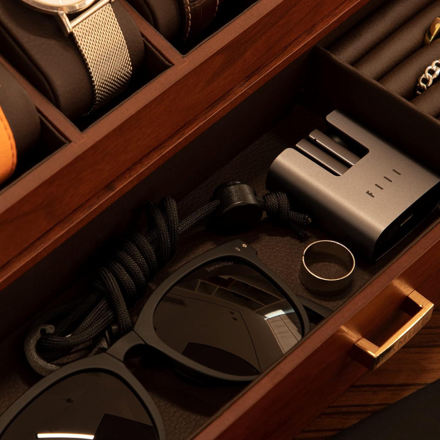 Uhrenbox Herren mit 6 Fächern Echtholz Uhrenkoffer Walnuss