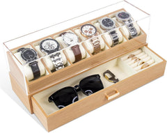 Uhrenbox Herren Echtholz 6 Fächer Uhrenkoffer Schublade Oak 6 Schlitze