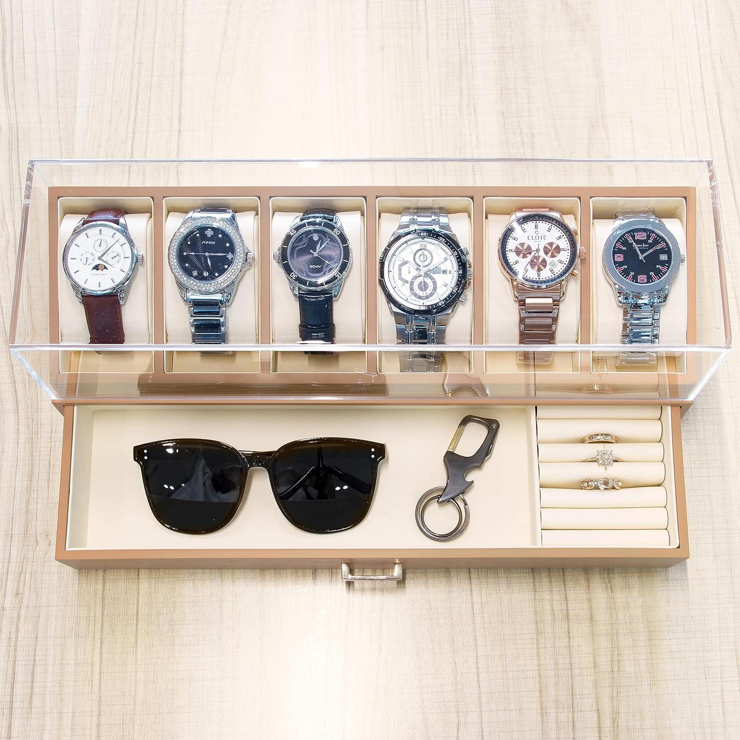 Uhrenbox Herren Echtholz Uhrenkoffer mit 6 Fächern Oak 6 Schlitze