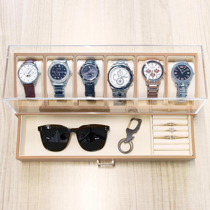 Uhrenbox Herren Echtholz Uhrenkoffer mit 6 Fächern Oak 6 Schlitze