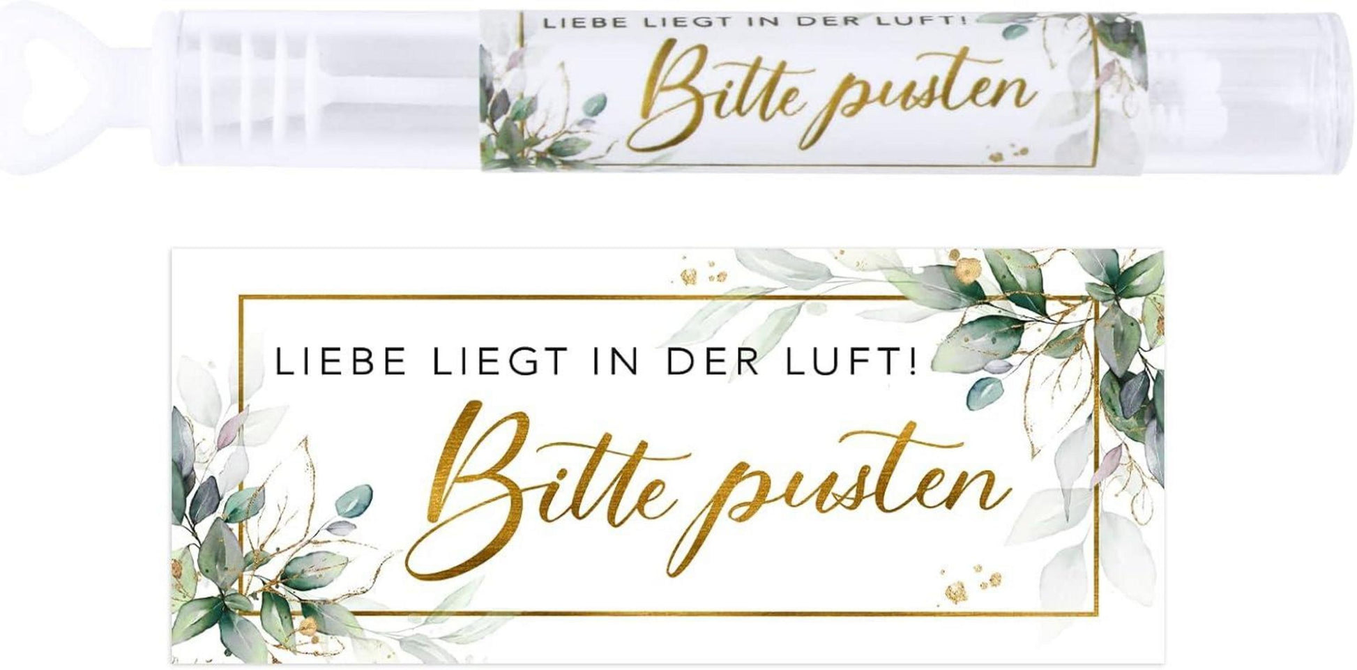 50x Seifenblasen Hochzeit Aufkleber Liebe Grüne Blätter PVC