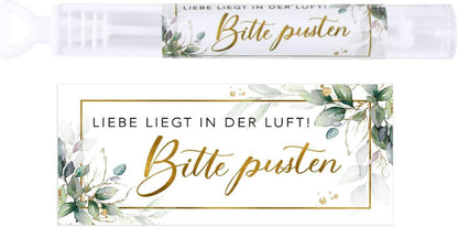 50x Seifenblasen Hochzeit Aufkleber Liebe Grüne Blätter PVC