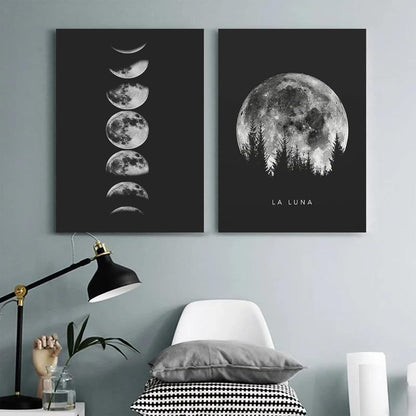 Trayosin Schwarz Weiß Mondphasen Poster Set - Modernes