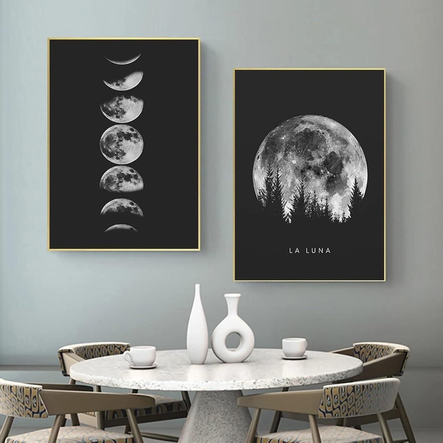 Modernes Schwarz Weiß Mondphasen Poster Set 50x70cm