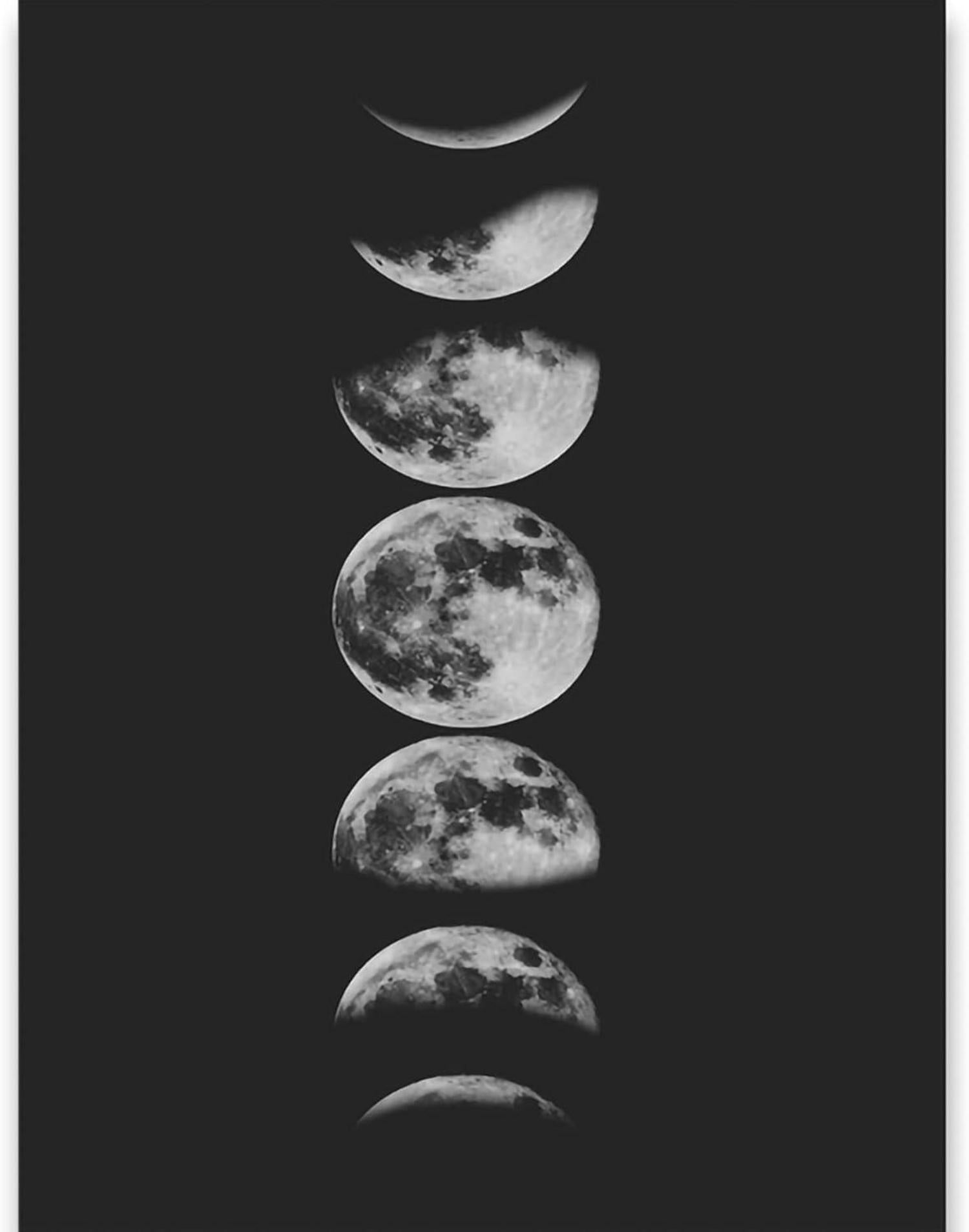 Premium Poster Set Mondphasen Schwarz Weiß Wandbilder 50x70cm