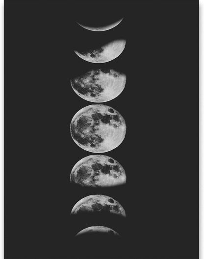 Premium Poster Set Mondphasen Schwarz Weiß Wandbilder 50x70cm