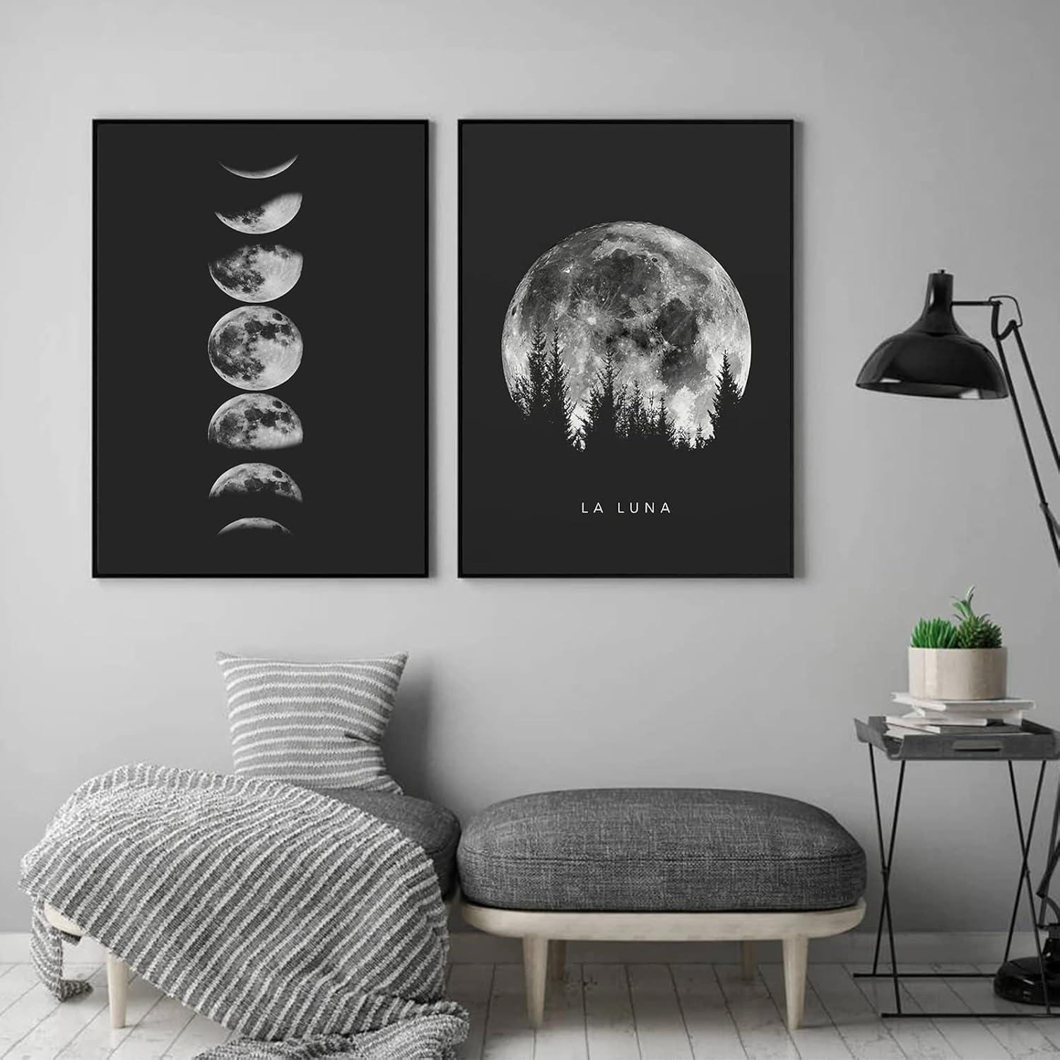 Trayosin Premium Poster Set Schwarz Weiß Mondphasen Wandbilder
