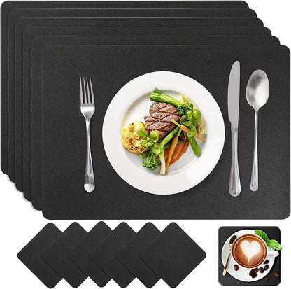 Sagittar Premium Tischsets Leder-Imitat Schwarz 6er Set