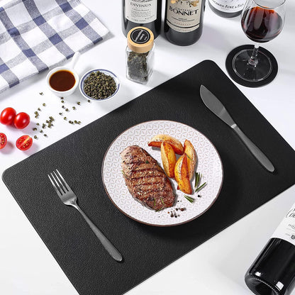 Sagittar Premium Tischset Schwarz Leder-Imitat 6 Platzsets Glas Untersetzer