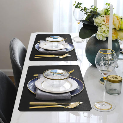 Premium Tischset Leder-Imitat Schwarz 6 Platzsets Glas Untersetzer