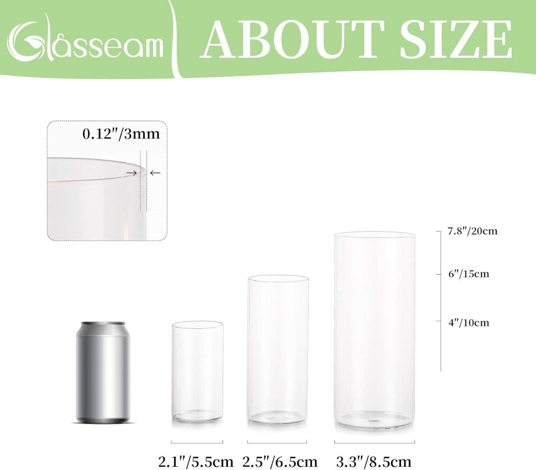 Moderne Glasvasen Set Rund Zylinder Tischdeko 2er Pack 10/15/20cm