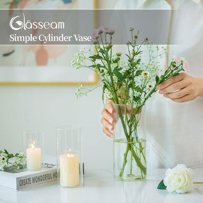 Moderne Glasvasen Set Rund Zylinder Tischdeko 2er Pack 10/15/20cm