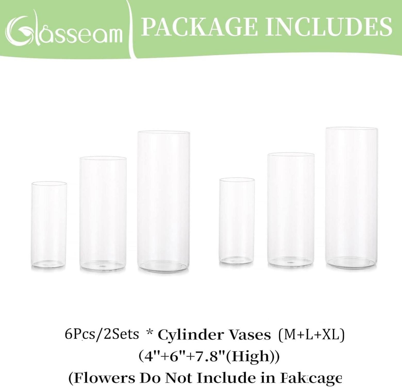 Moderne Glasvase Set Zylinder Tischdeko Blumenvase, 15/20/25cm, 2er