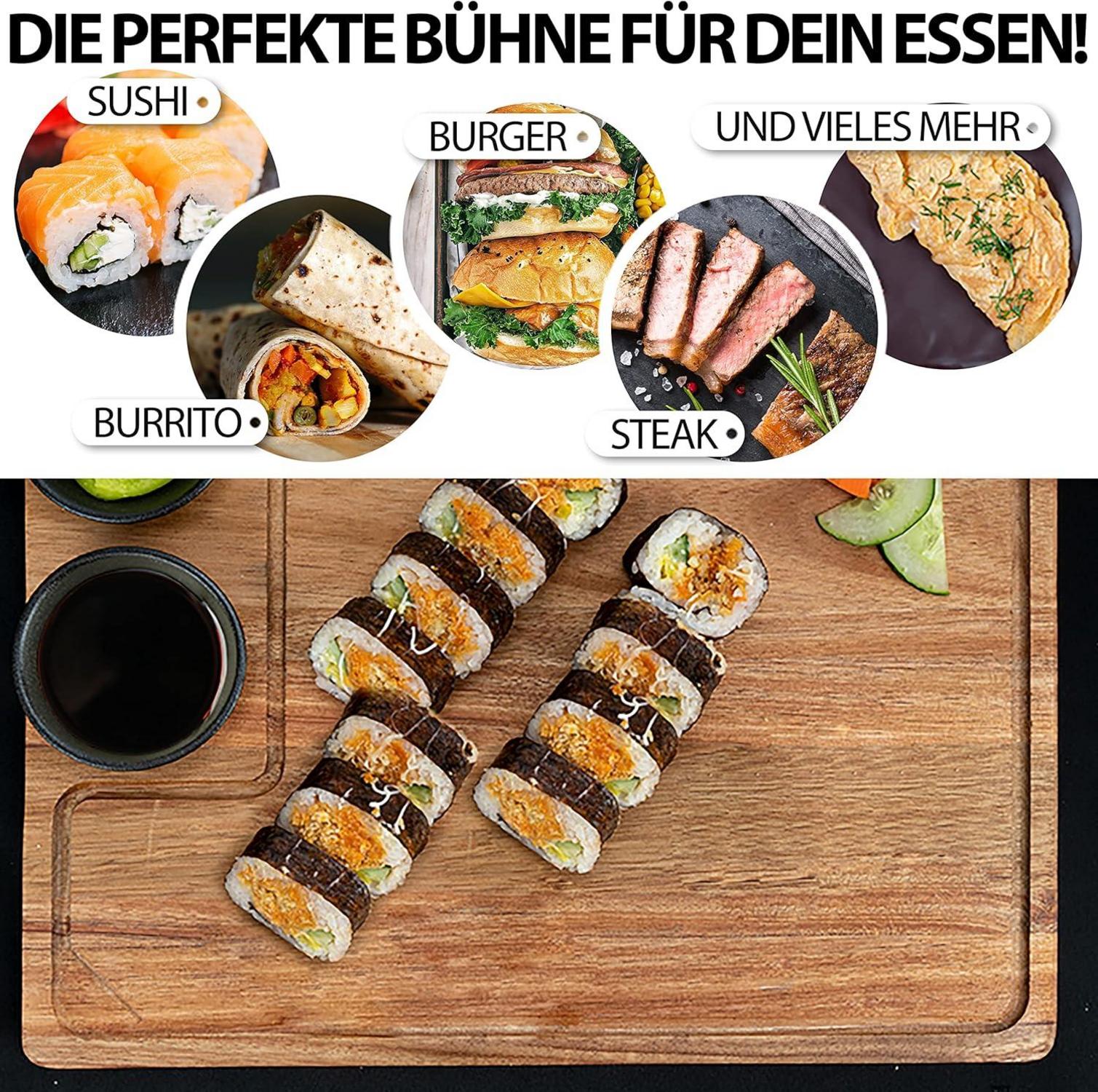 Servierbrett XXL Set aus Akazien-Holz mit Saucen Schüsseln