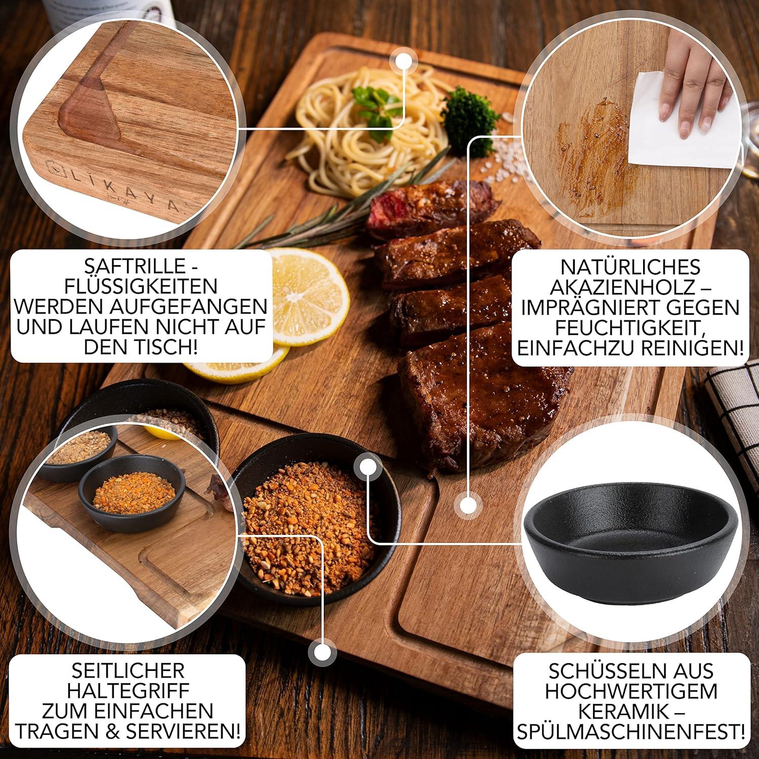 Servierbrett XXL 2er Set Akazien-Holz Saucen Schüsseln Grill Zubehör