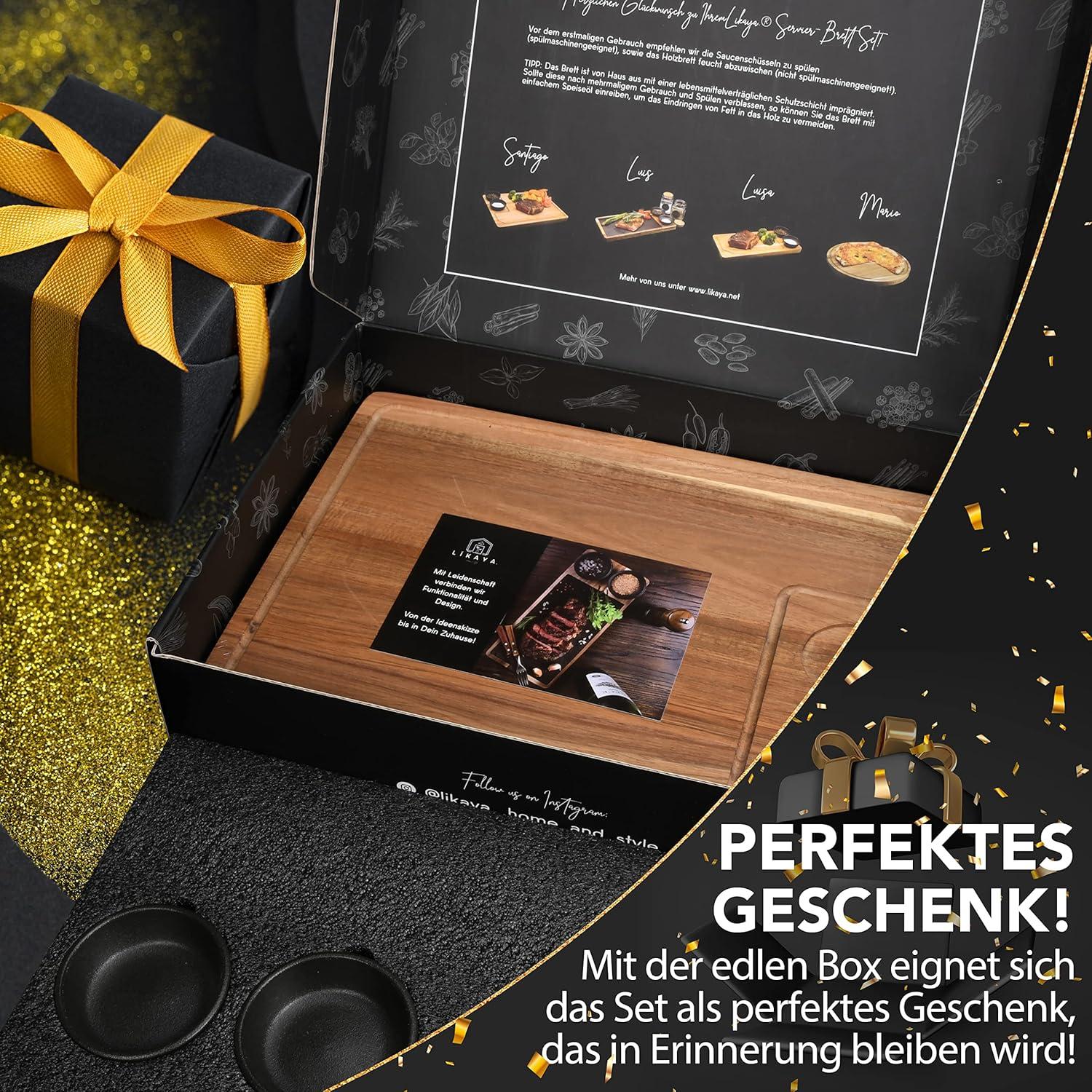 XXL Servierbrett Set Akazien-Holz Saucen Grill Zubehör Steak Burger Sushi