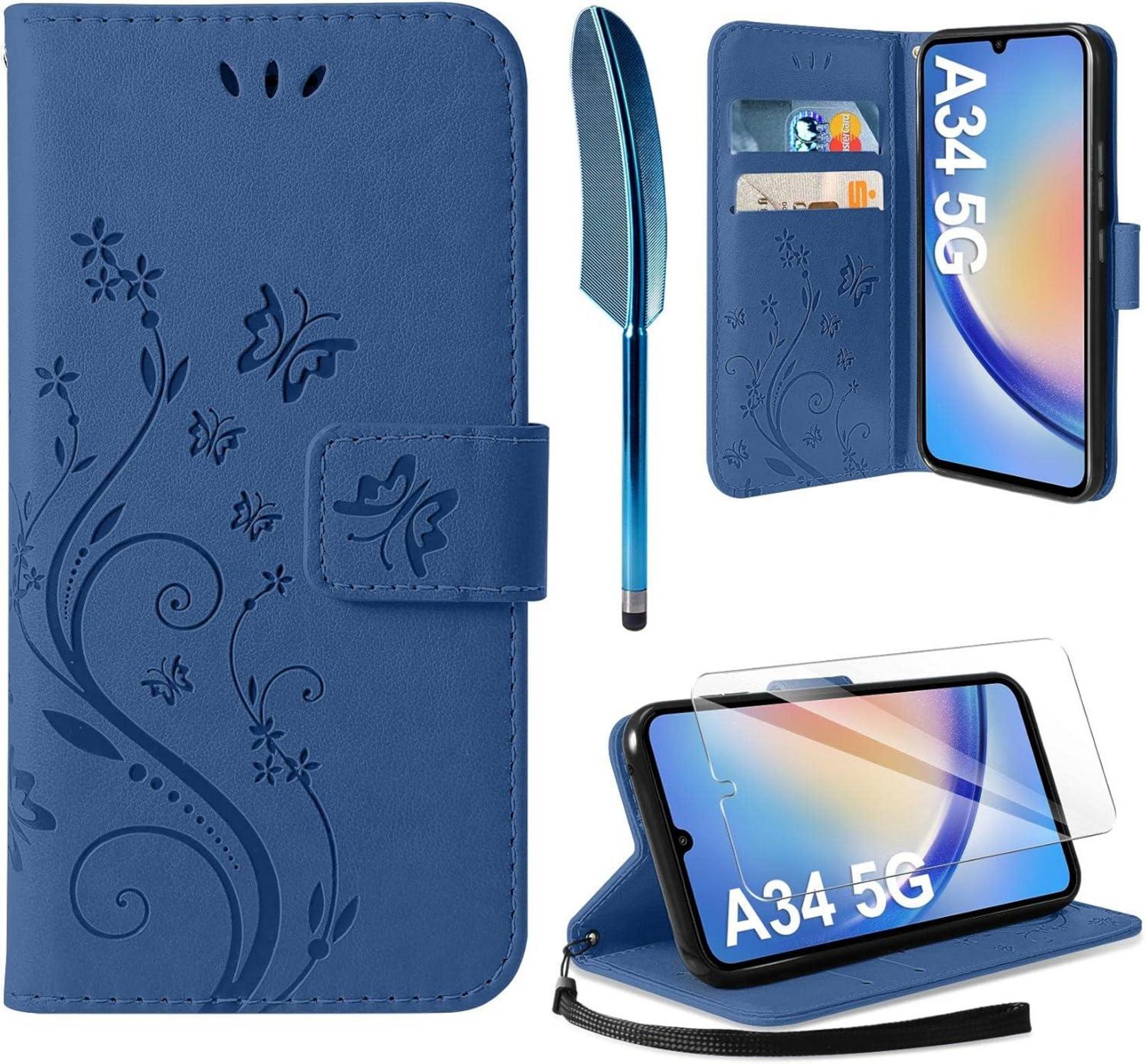 Lederhülle für Samsung Galaxy A34 5G mit Wallet und Schutzfolie
