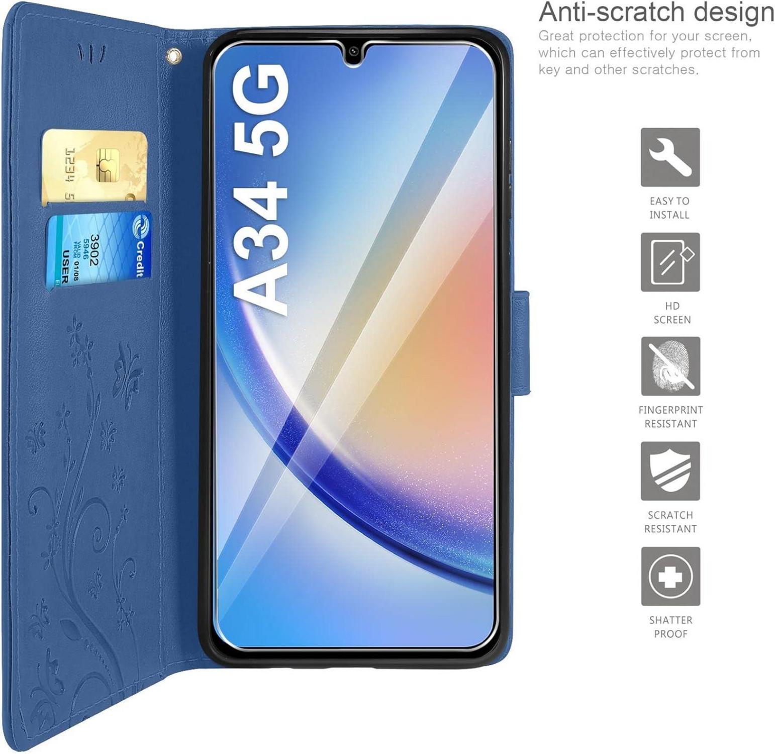 Lederhülle für Samsung Galaxy A34 5G mit Wallet und Schutzfolie