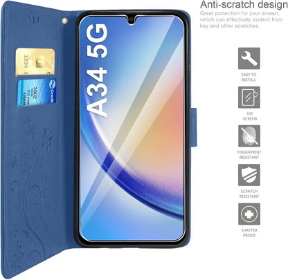Lederhülle für Samsung Galaxy A34 5G mit Wallet und Schutzfolie