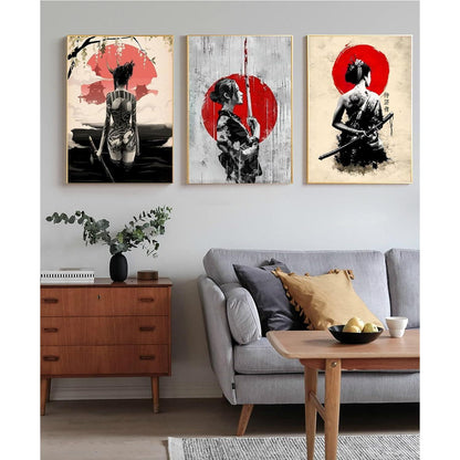 Japanisches Frau Poster Leinwandbild Wandkunst 3er Set 30x40cm