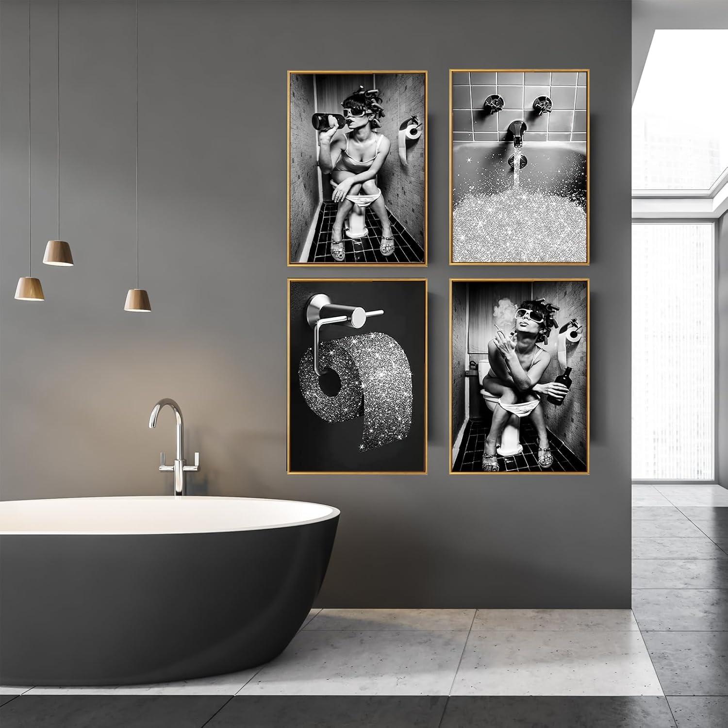 LYBOHO Badezimmer Bilder Schwarz Weiß Set Vintage Leinwand