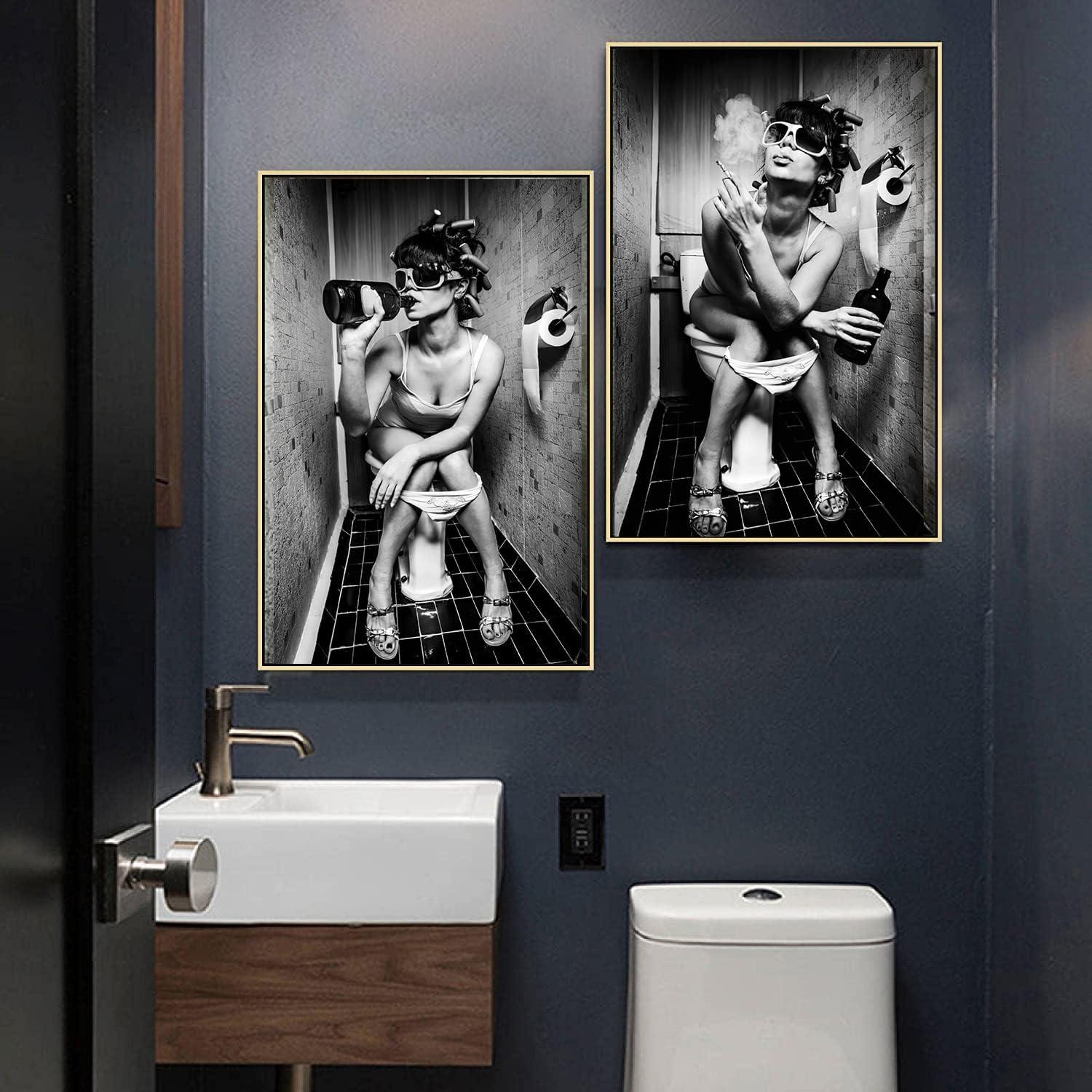 Badezimmer Bilder Schwarz Weiß Set Vintage Leinwand Poster - 4er Set