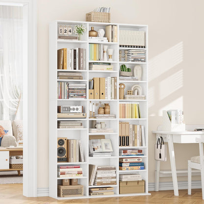 190 cm Bücherregal weiß mit verstellbaren Ablagen & CD-Fächern