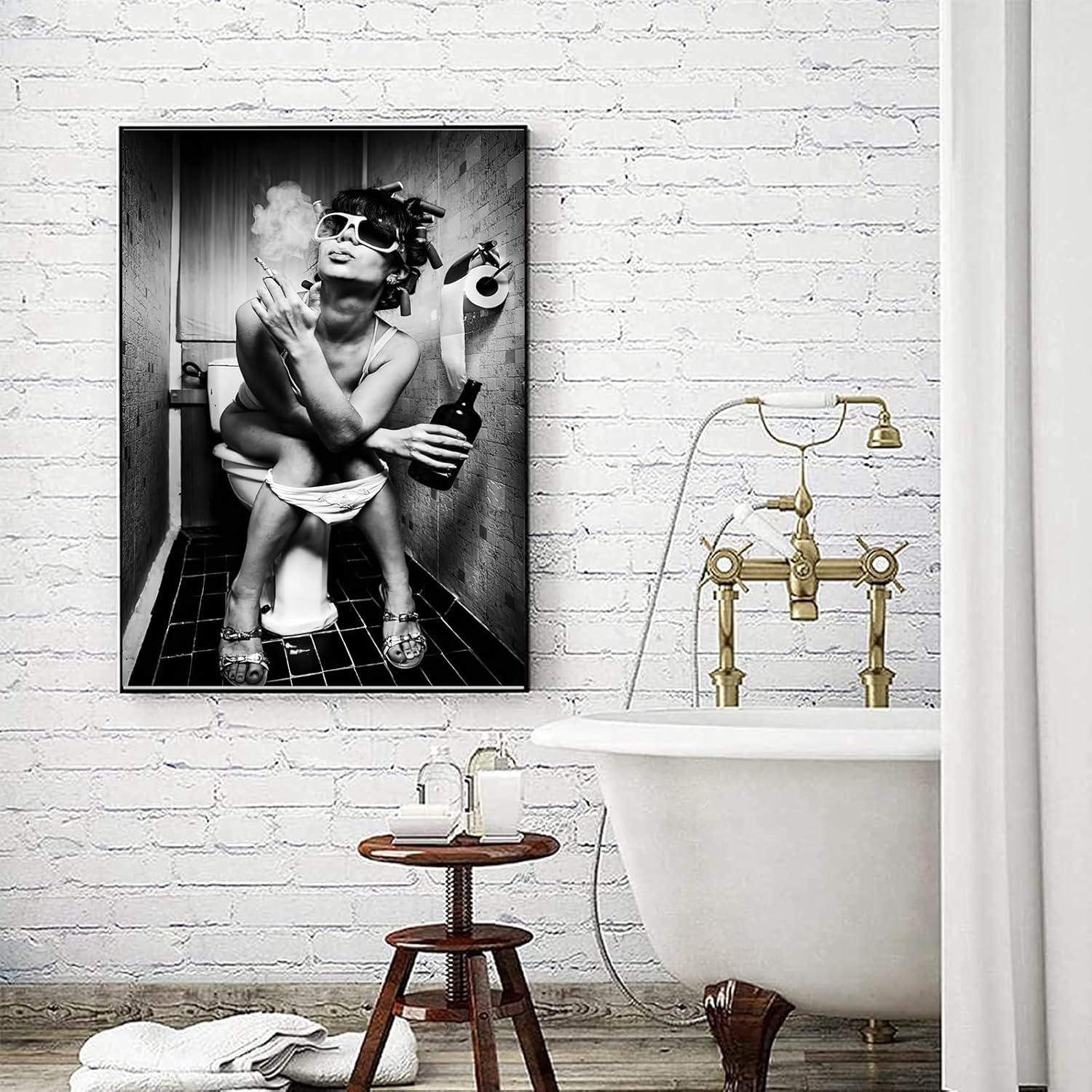 Schwarz-Weiß Badezimmer Leinwandbilder Set Vintage Wanddeko - 2er Set