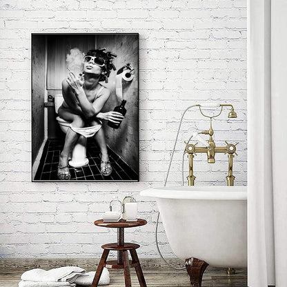 Schwarz-Weiß Badezimmer Leinwandbilder Set Vintage Wanddeko - 2er Set