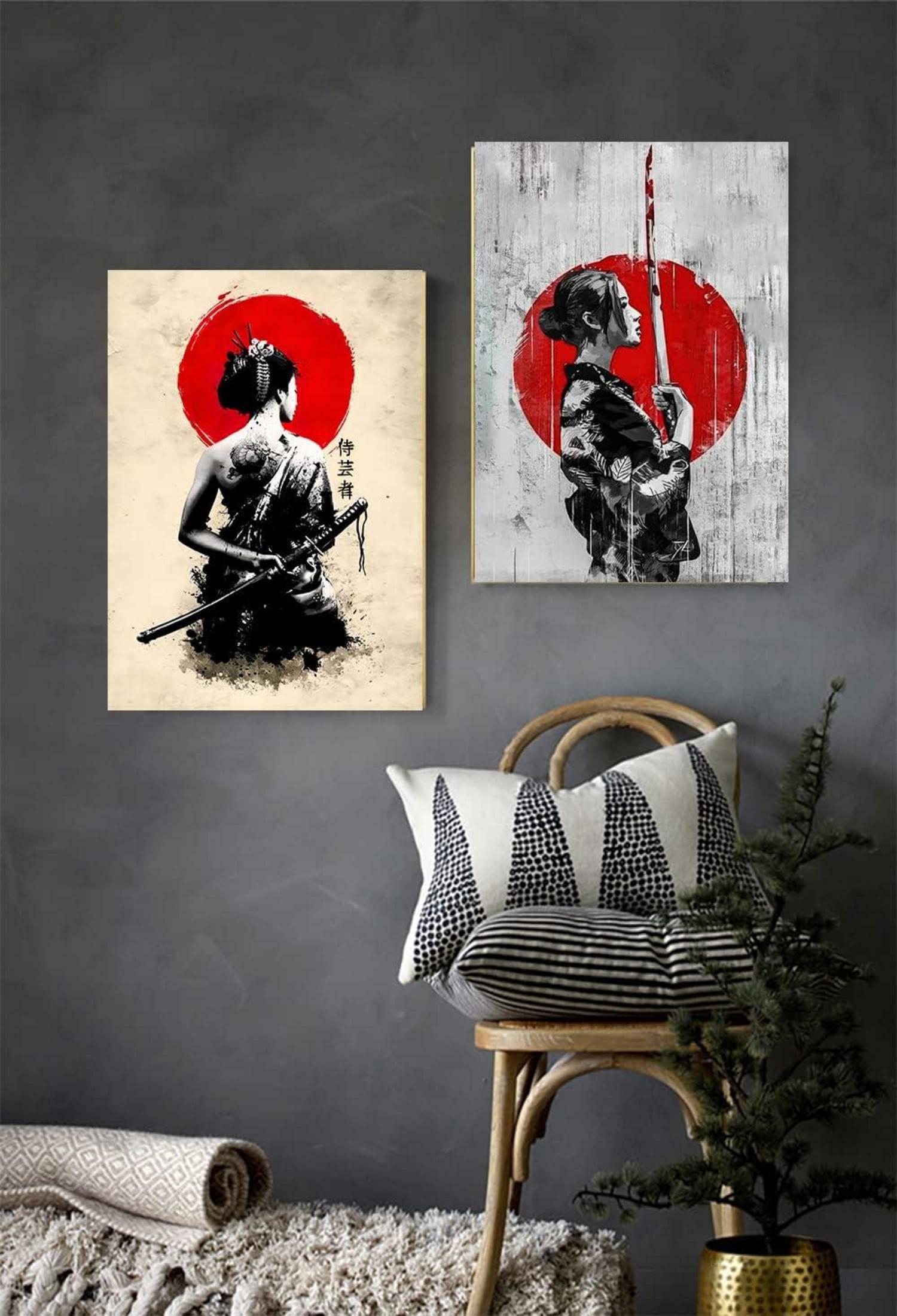 Japanisch Frau Poster Leinwand Wandkunst Wohnzimmer Deko 3er Set