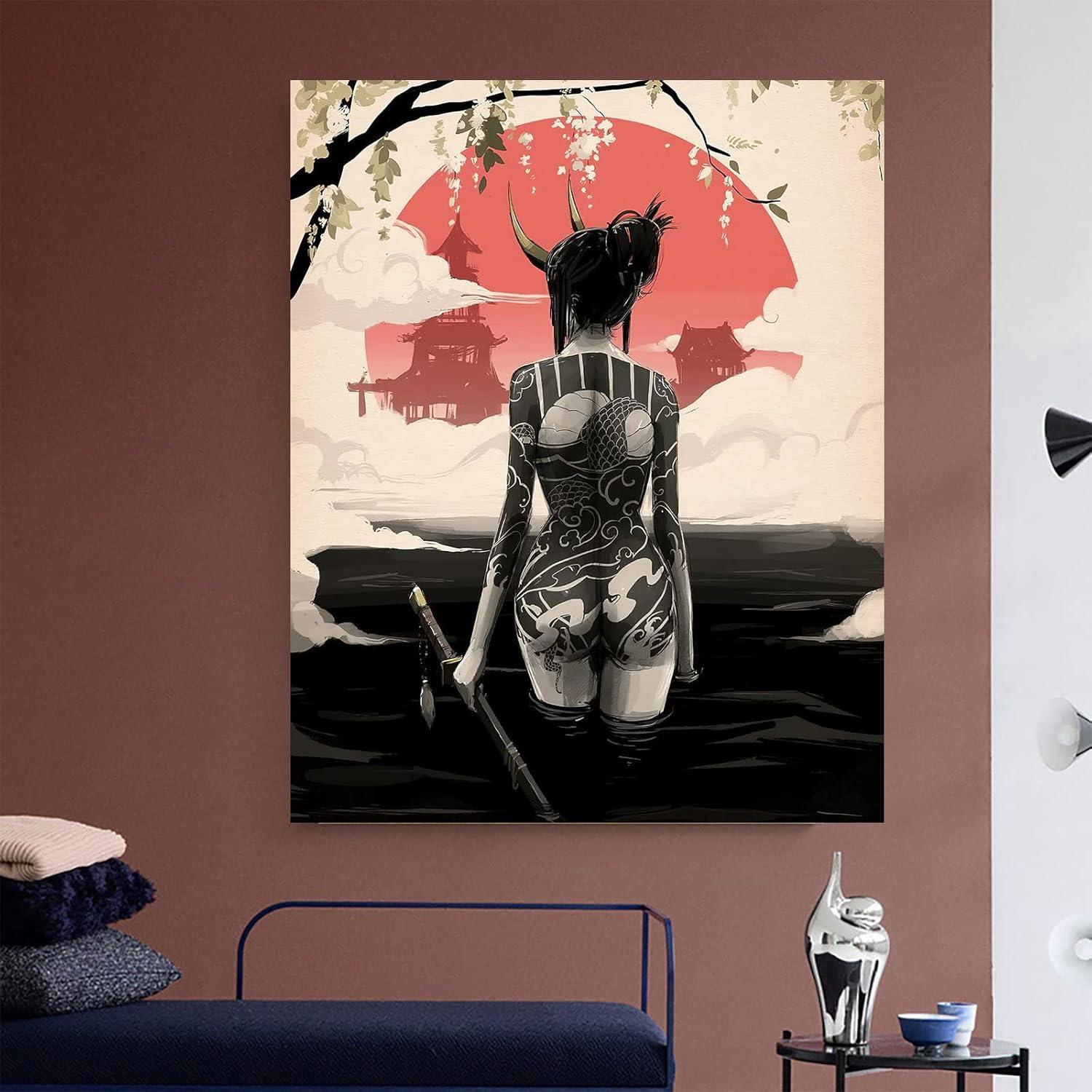 Leinwand Poster Japanisch Frau Kunstdrucke Wandbilder Wohnzimmer