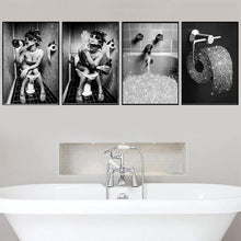 Badezimmer Leinwand Poster Set Vintage Schwarz Weiß 4-teilig 40x60cm