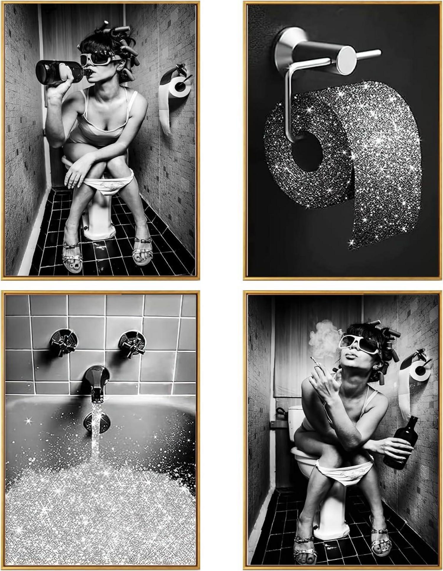 LYBOHO Badezimmer Bilder Schwarz Weiß Set Vintage Poster Leinwand 4er Set