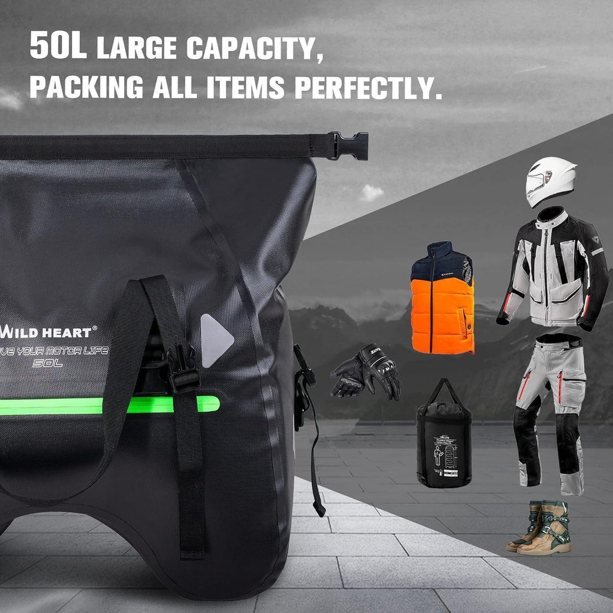 Motorrad Rücksitztasche 50L Wasserdicht TPU Gepäcktasche Schwarz