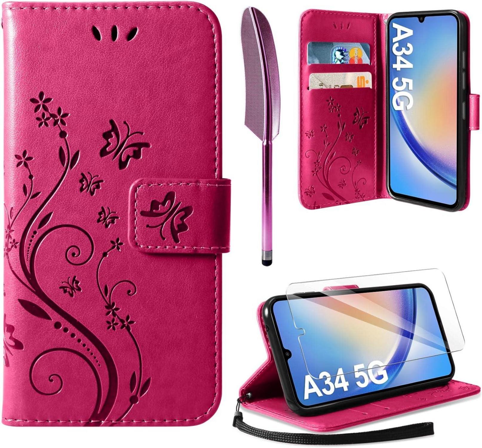 Kompatibel mit Samsung Galaxy A34 5G Leder Wallet Hülle Schwarz