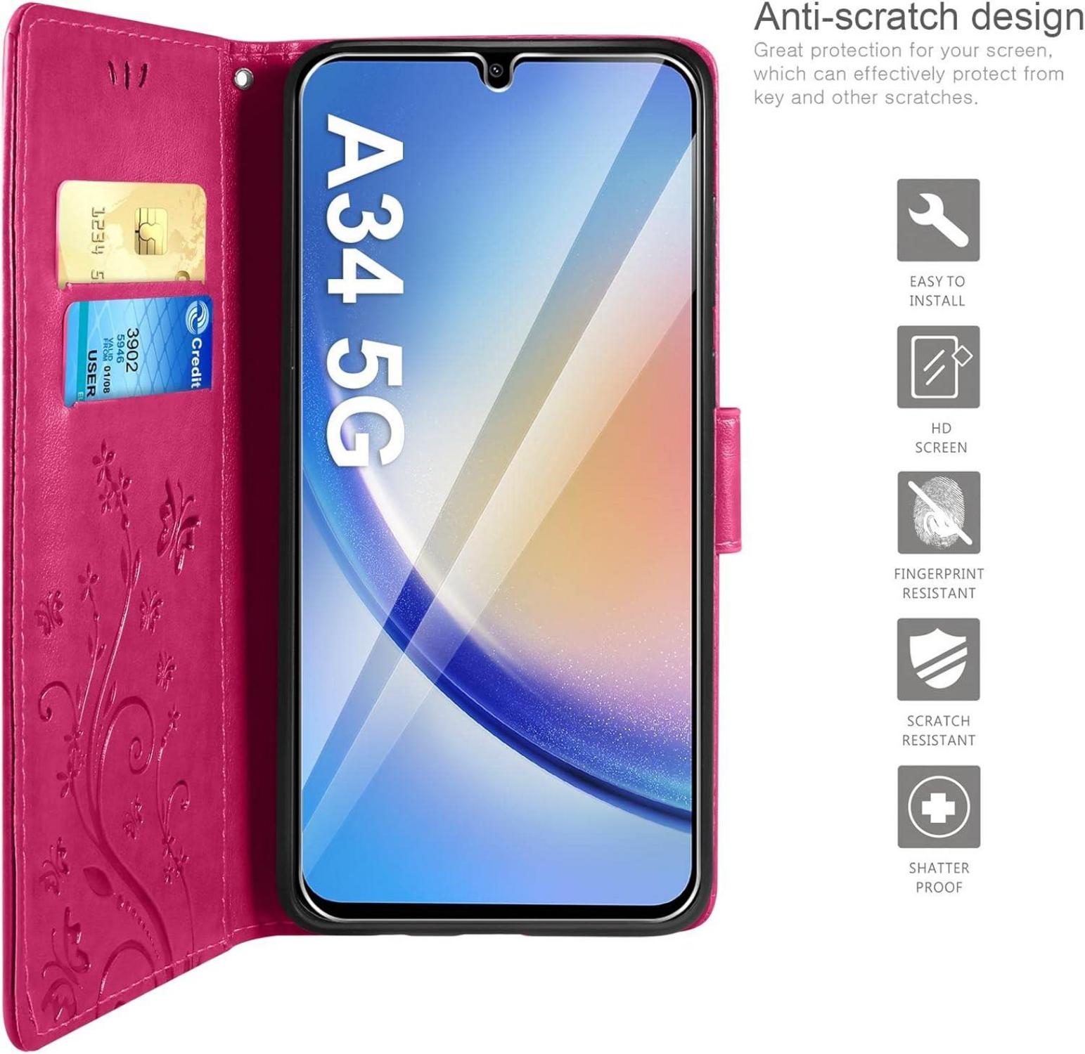 Kompatibel mit Samsung Galaxy A34 5G Leder Wallet Hülle Schwarz