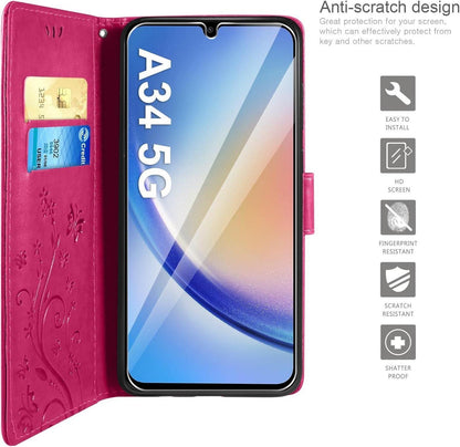 Kompatibel mit Samsung Galaxy A34 5G Leder Wallet Hülle Schwarz