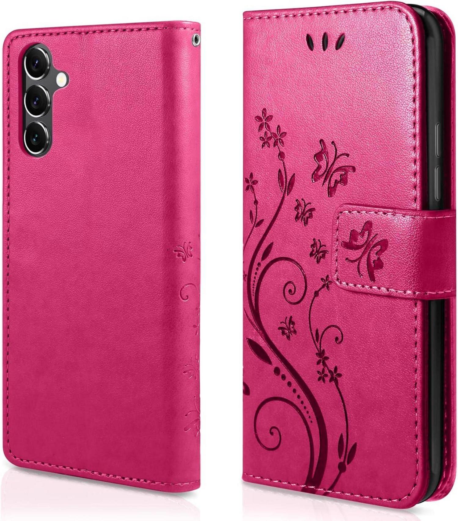 Lederhülle für Samsung Galaxy A34 5G, Wallet Schutzhülle Rosenrot