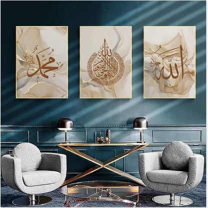 Islamische Leinwandbilder Allah Zitate Poster 3er Set 50x70cm Gold